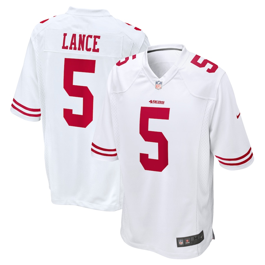 Mens San Francisco 49ers #5 Trey Lance Nike White 2021 NFL Draft First Round Pick Game Jersey